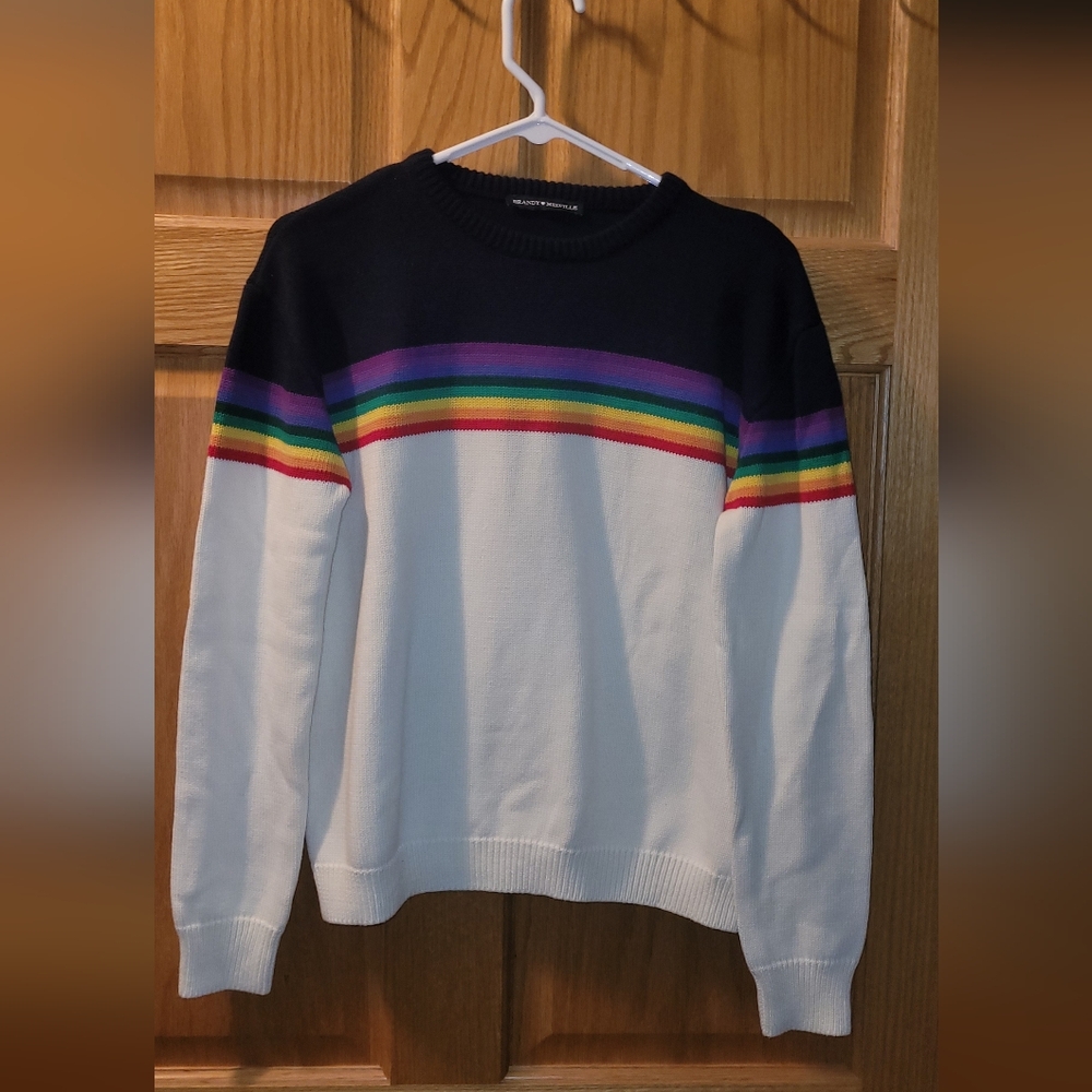 New Brandy Melville Thick Navy White Knit Sweater Large Womens NEVER WORN